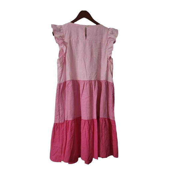 J.Crew Linen Blend Ruffle Sleeve Tiered Mini Dress Size 6 Pink - Picture 2 of 5